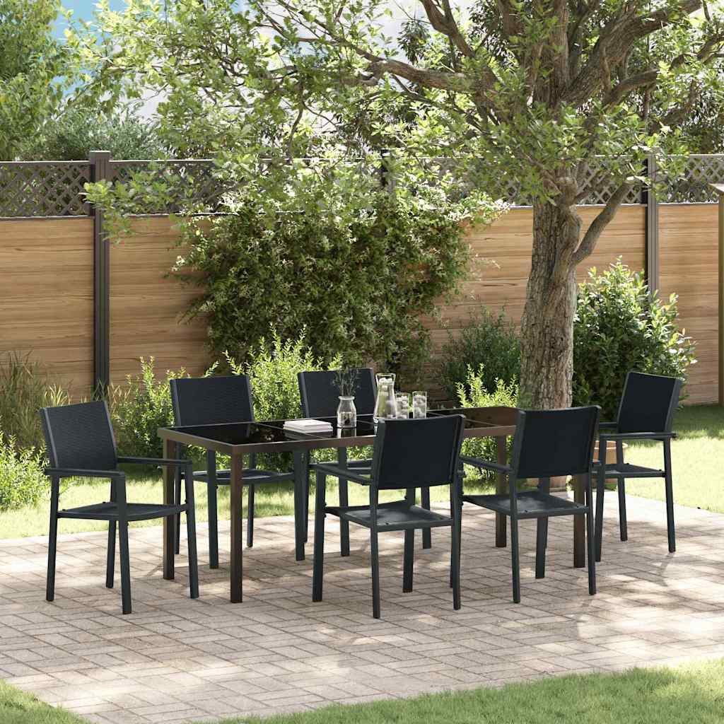 Tuin eettafelset 7 pcs Zwart Gepoedercoat staal