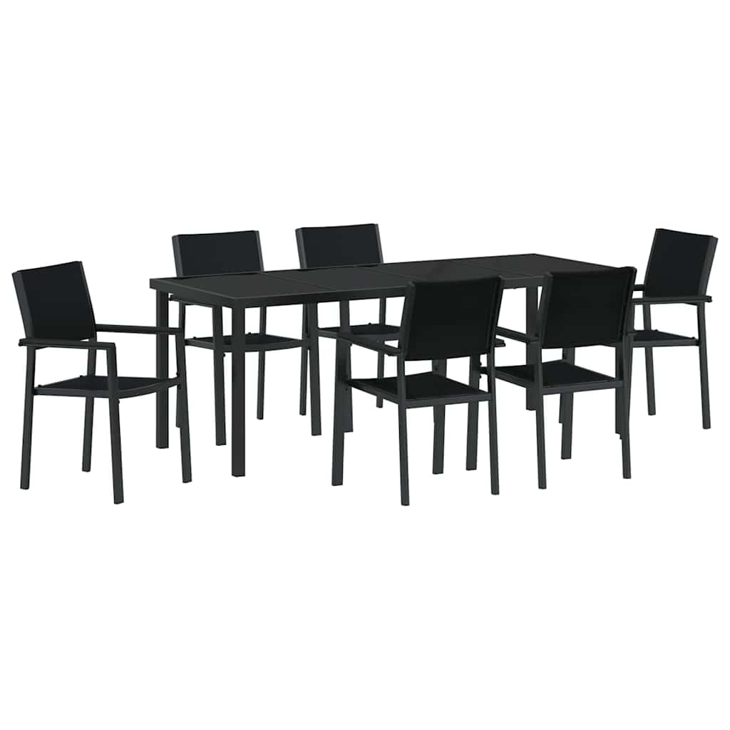 Tuin eettafelset 7 pcs Zwart Gepoedercoat staal