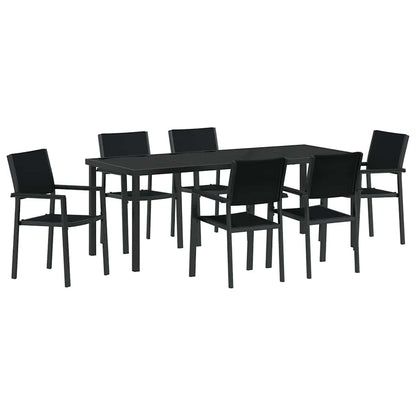 Tuin eettafelset 7 pcs Zwart Gepoedercoat staal