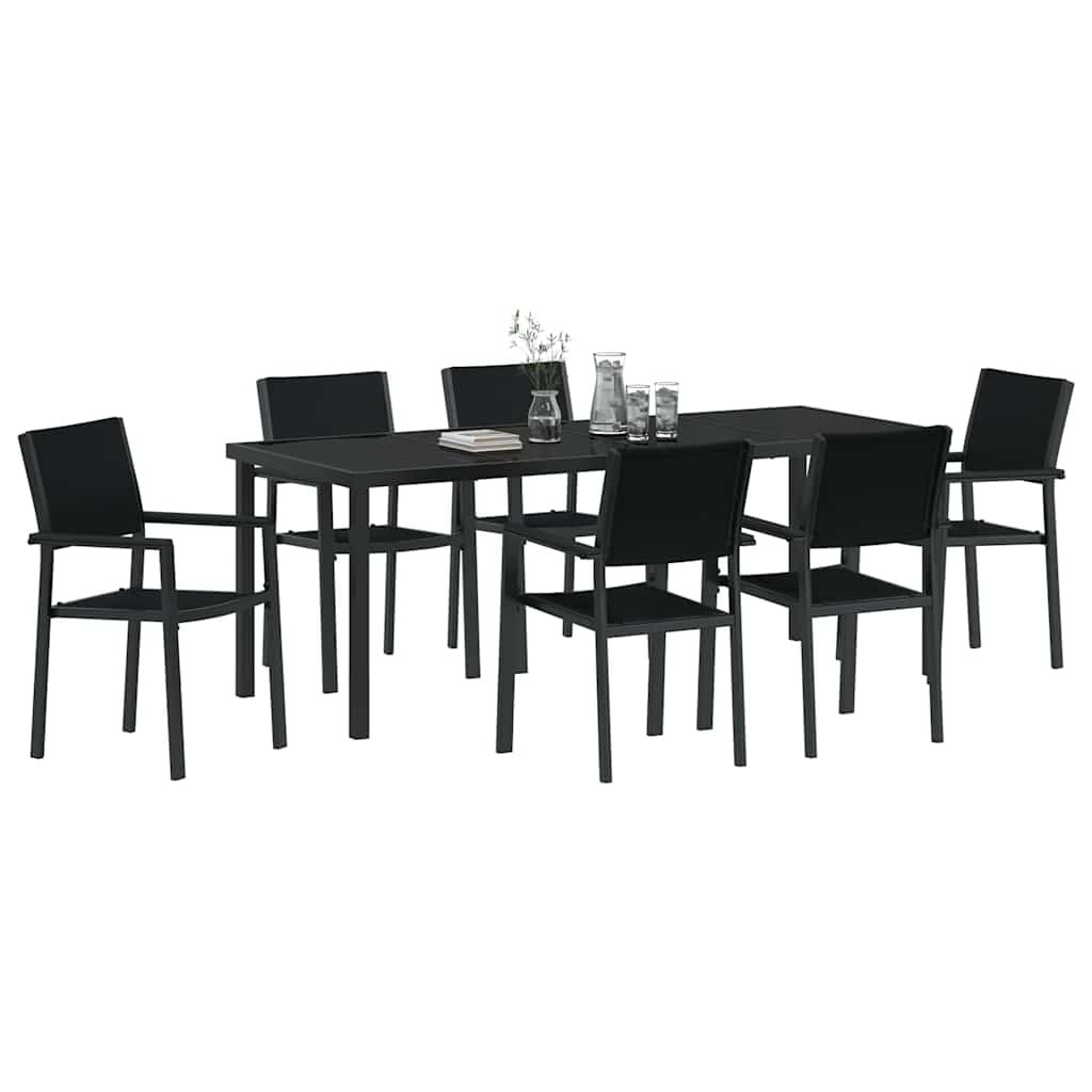 Tuin eettafelset 7 pcs Zwart Gepoedercoat staal