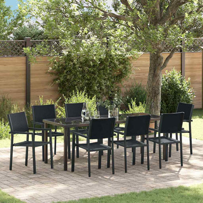 Tuin eettafelset 9 pcs Zwart Gepoedercoat staal