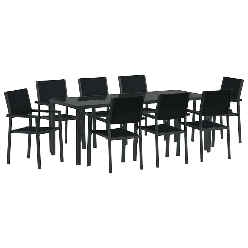 Tuin eettafelset 9 pcs Zwart Gepoedercoat staal
