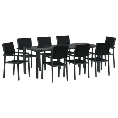 Tuin eettafelset 9 pcs Zwart Gepoedercoat staal