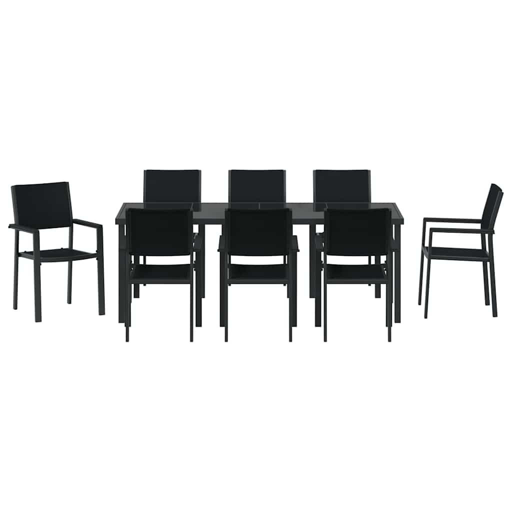 Tuin eettafelset 9 pcs Zwart Gepoedercoat staal