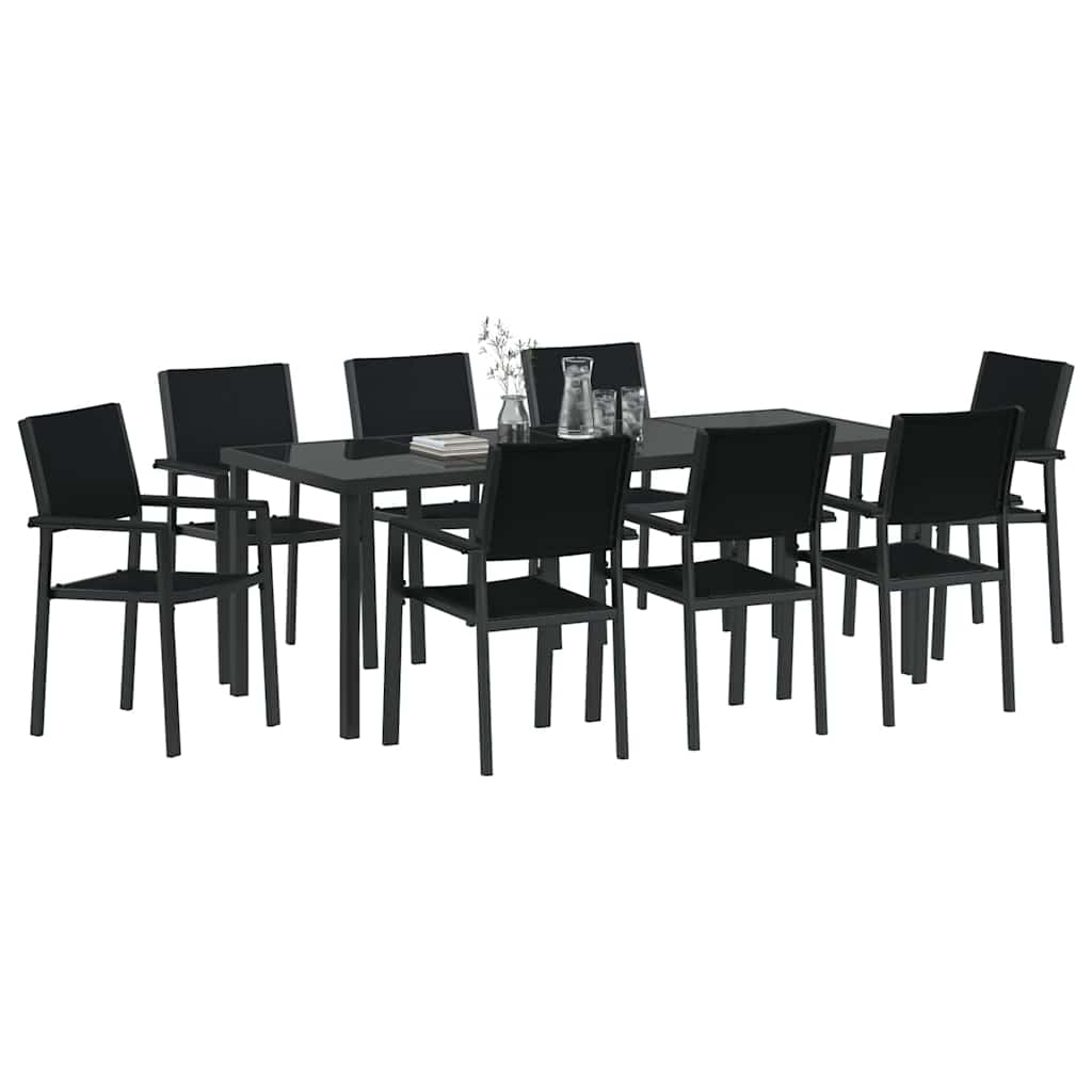 Tuin eettafelset 9 pcs Zwart Gepoedercoat staal