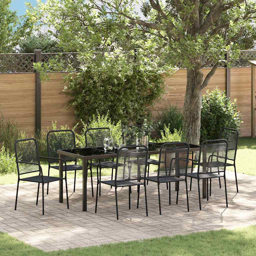 Tuin eettafelset 9 pcs Zwart Gepoedercoat staal