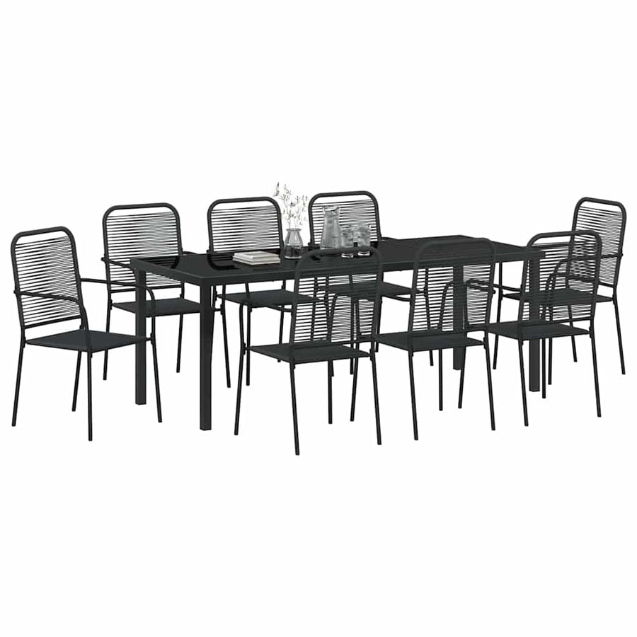 Tuin eettafelset 9 pcs Zwart Gepoedercoat staal