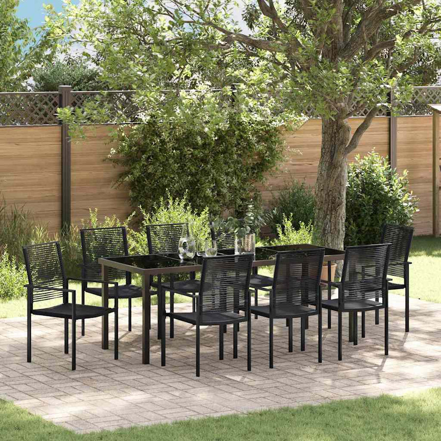 Tuin Eettafelset 9 Pcs Zwart Gepoedercoat Staal