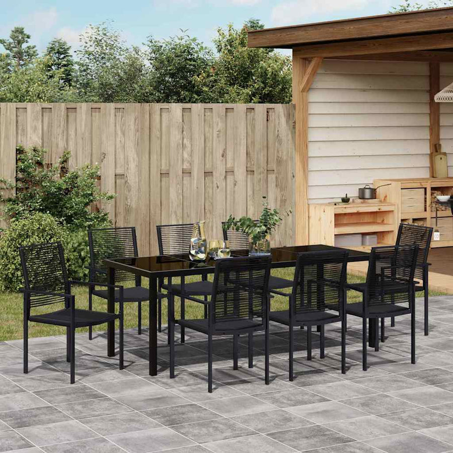Tuin Eettafelset 9 Pcs Zwart Gepoedercoat Staal