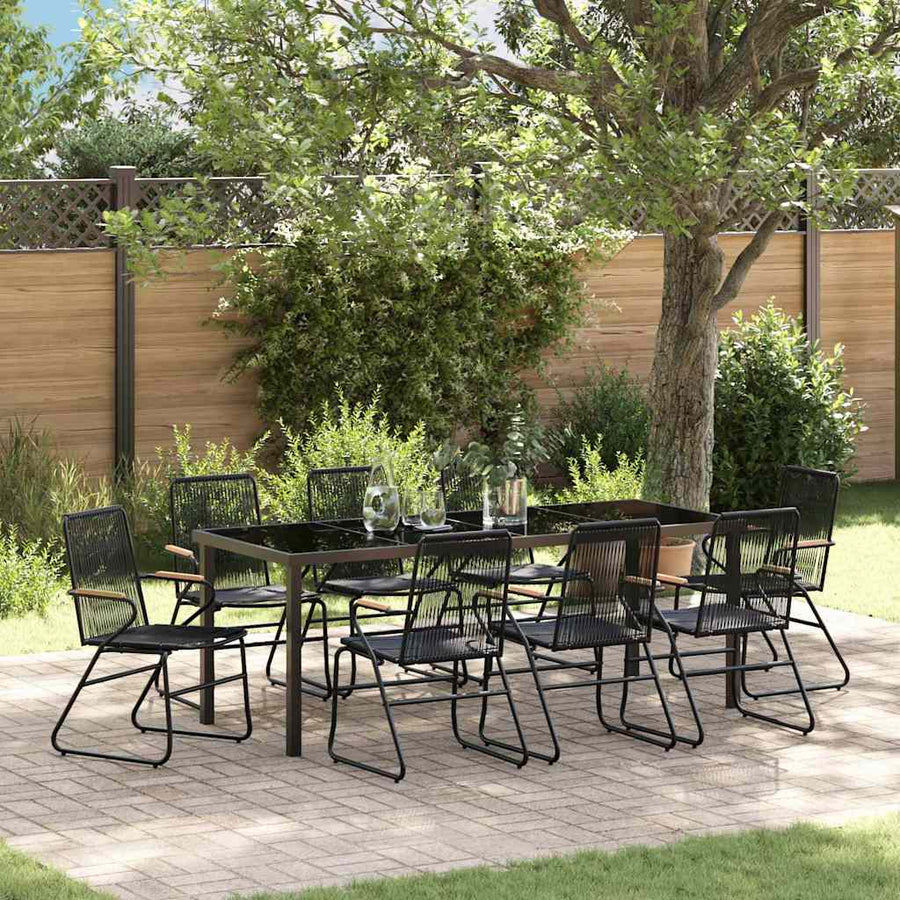 Tuin Eettafelset 9 Pcs Zwart Gepoedercoat Staal