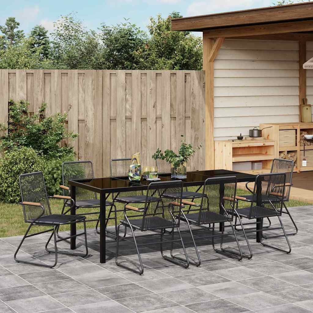 Tuin Eettafelset 9 Pcs Zwart Gepoedercoat Staal