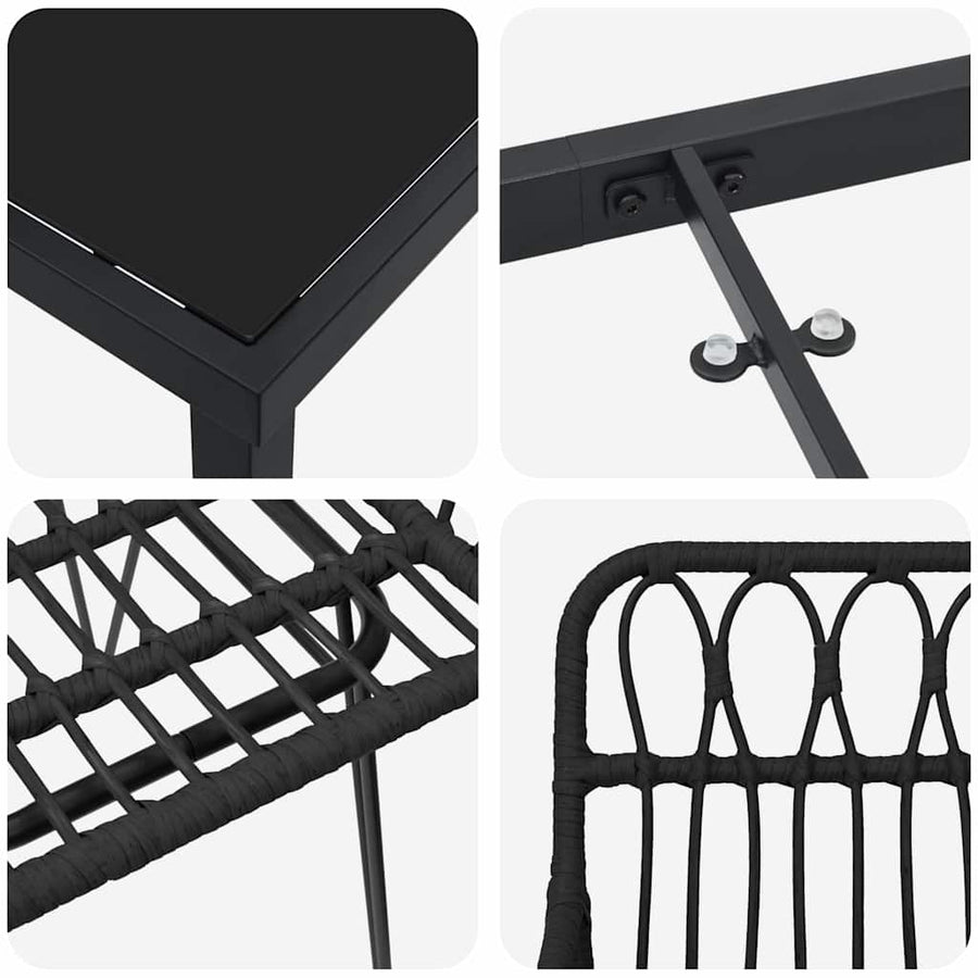 Tuin Eettafelset 7 Pcs Zwart Gepoedercoat Staal