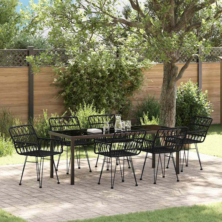 Tuin Eettafelset 7 Pcs Zwart Gepoedercoat Staal