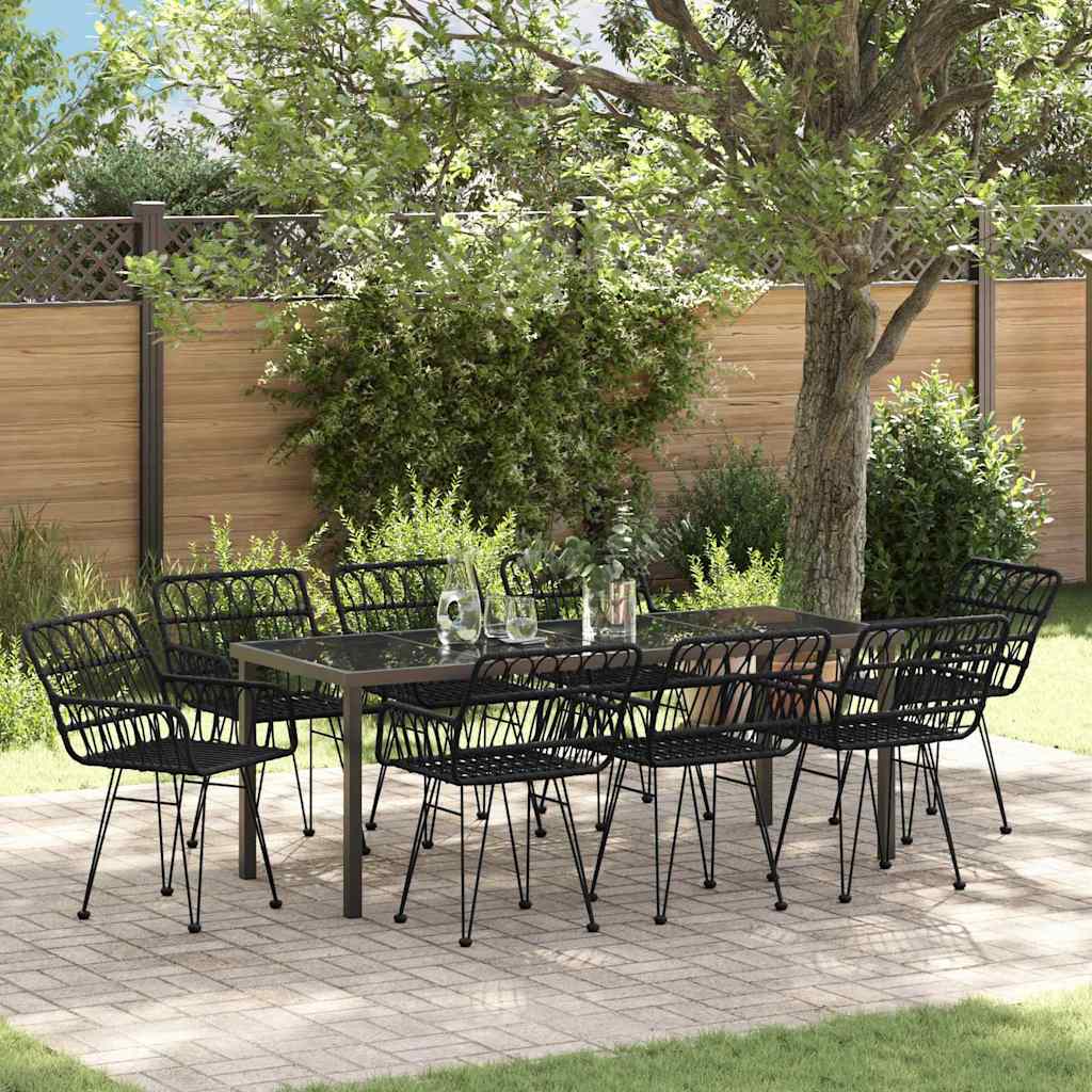 Tuin Eettafelset 9 Pcs Zwart Gepoedercoat Staal