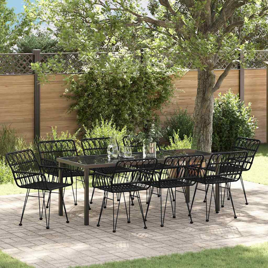 Tuin Eettafelset 9 Pcs Zwart Gepoedercoat Staal