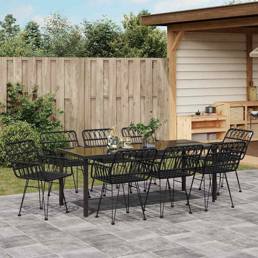 Tuin Eettafelset 9 Pcs Zwart Gepoedercoat Staal