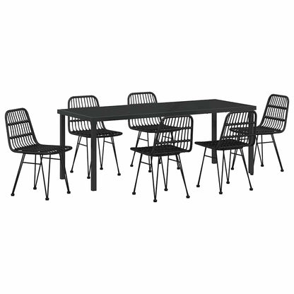 Tuin Eettafelset 7 Pcs Gepoedercoat Staal 6-persoons Zwart 200 cm