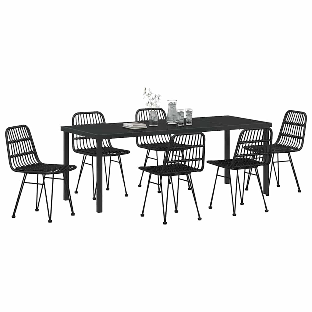 Tuin Eettafelset 7 Pcs Gepoedercoat Staal 6-persoons Zwart 200 cm