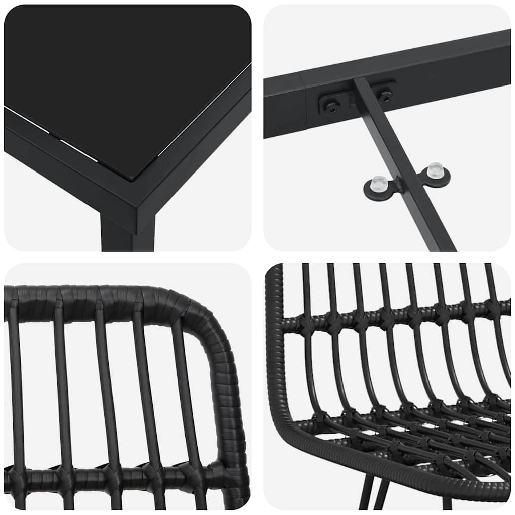 Tuin Eettafelset 9 Pcs Gepoedercoat Staal 8-persoons Zwart 200 cm