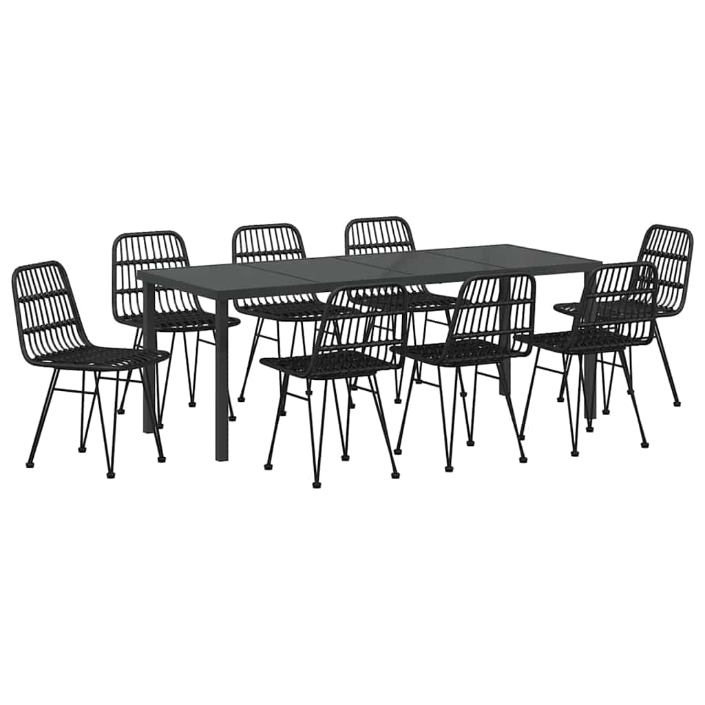 Tuin Eettafelset 9 Pcs Gepoedercoat Staal 8-persoons Zwart 200 cm