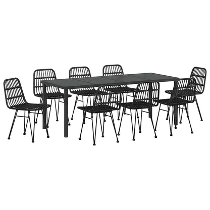 Tuin Eettafelset 9 Pcs Gepoedercoat Staal 8-persoons Zwart 200 cm