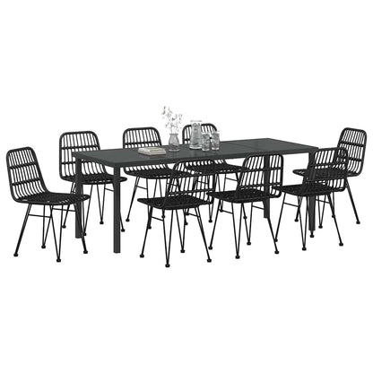 Tuin Eettafelset 9 Pcs Gepoedercoat Staal 8-persoons Zwart 200 cm