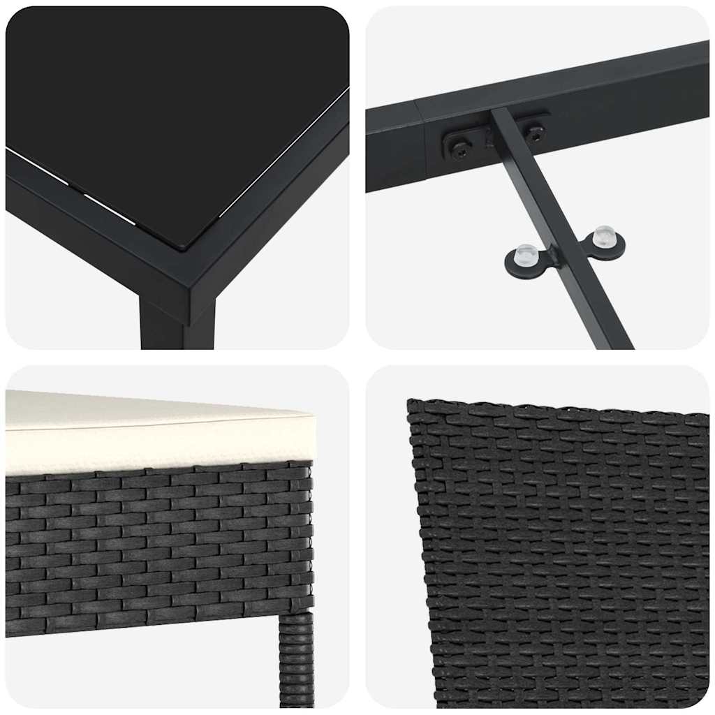Tuin eettafelset 3 pcs Zwart Gepoedercoat staal