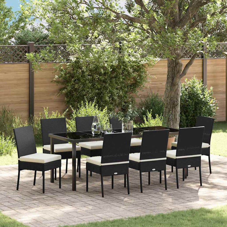 Tuin Eettafelset 9 Pcs Zwart Gepoedercoat Staal