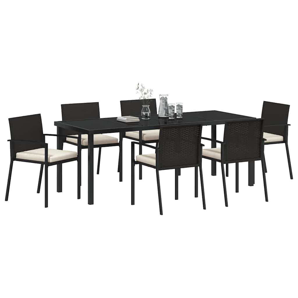 Tuin Eettafelset 7 Pcs Zwart Gepoedercoat Staal