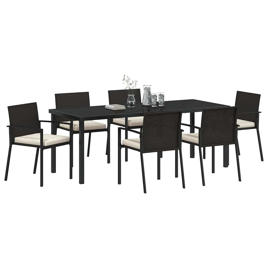 Tuin Eettafelset 7 Pcs Zwart Gepoedercoat Staal