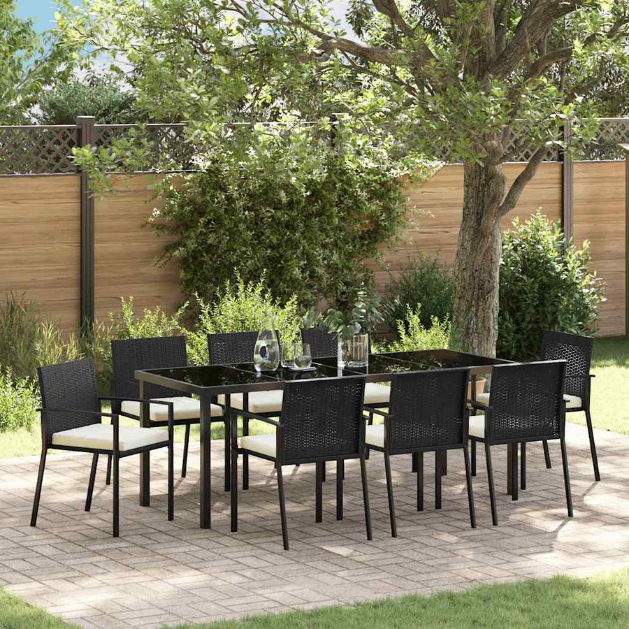 Tuin Eettafelset 9 Pcs Zwart Gepoedercoat Staal