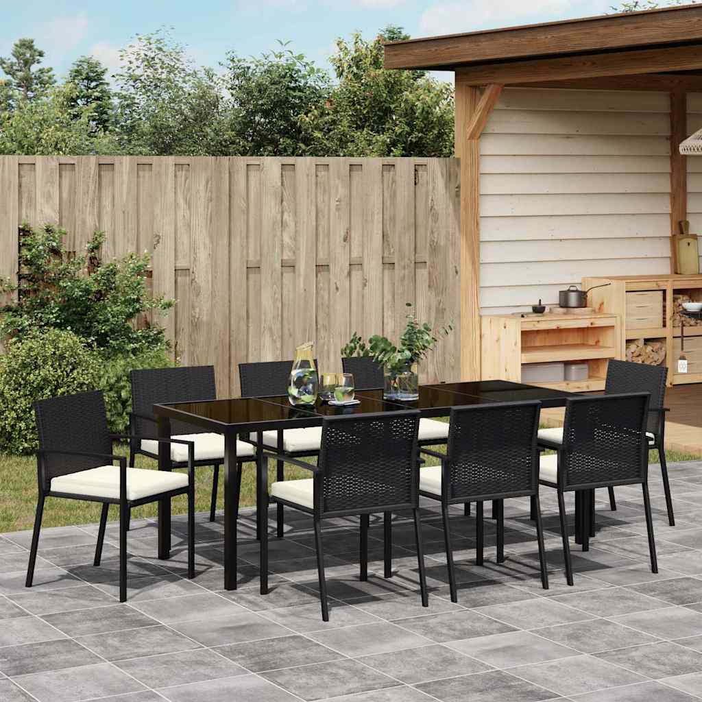 Tuin Eettafelset 9 Pcs Zwart Gepoedercoat Staal