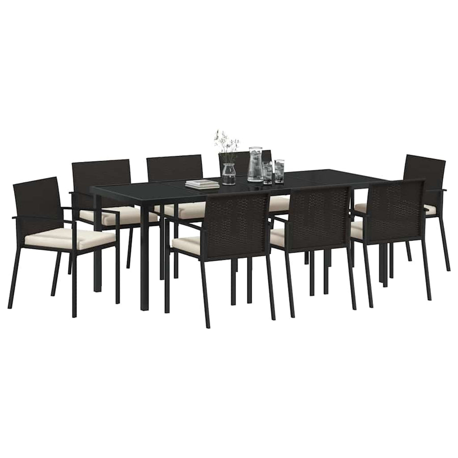 Tuin Eettafelset 9 Pcs Zwart Gepoedercoat Staal