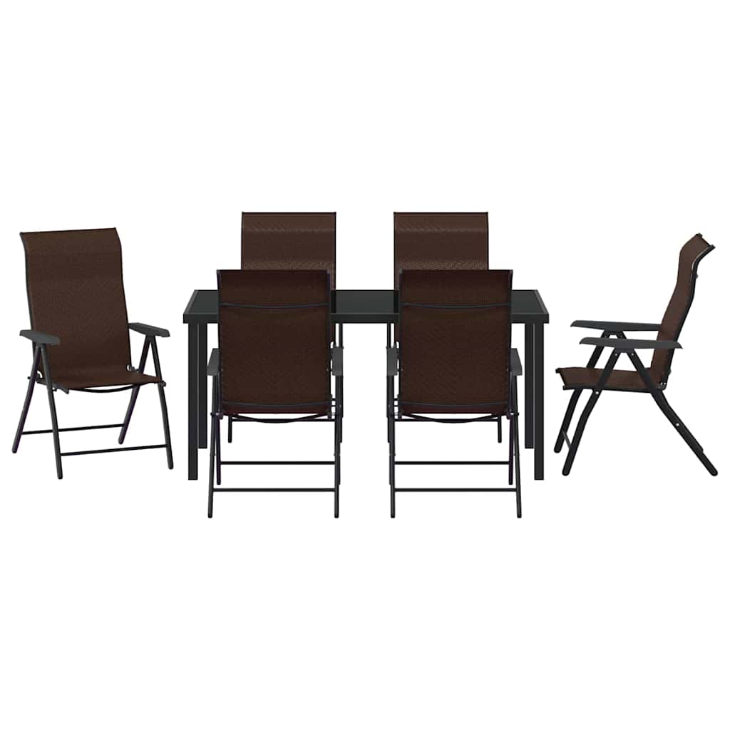 Tuin eettafelset 7 pcs Bruin Gepoedercoat staal