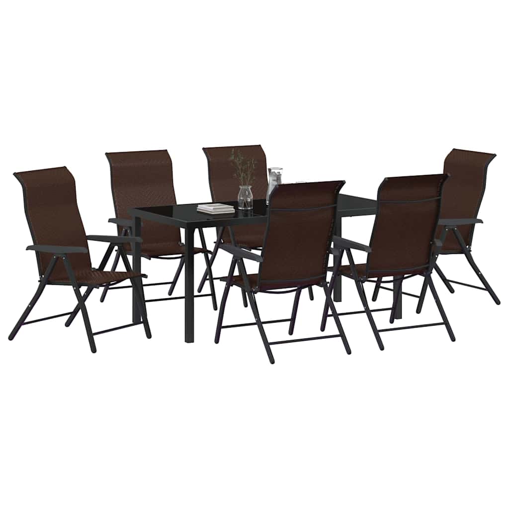 Tuin eettafelset 7 pcs Bruin Gepoedercoat staal