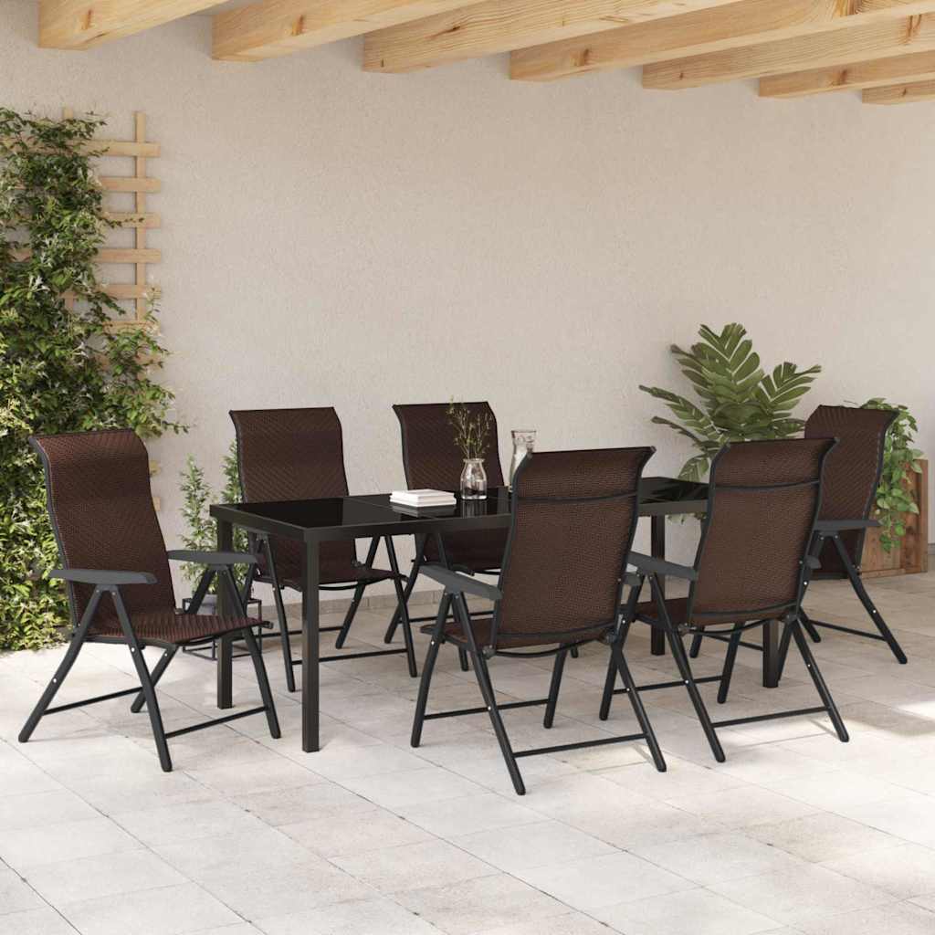 Tuin eettafelset 7 pcs Bruin Gepoedercoat staal