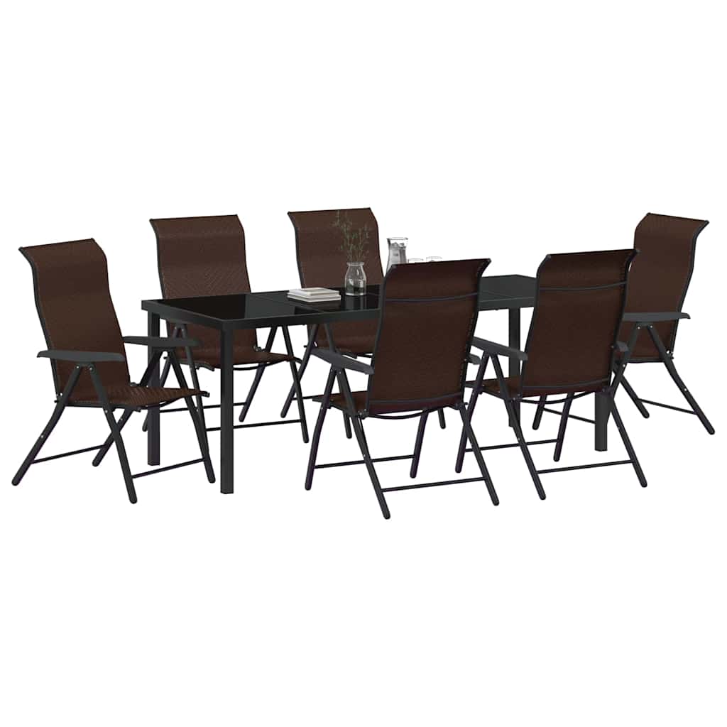 Tuin eettafelset 7 pcs Bruin Gepoedercoat staal