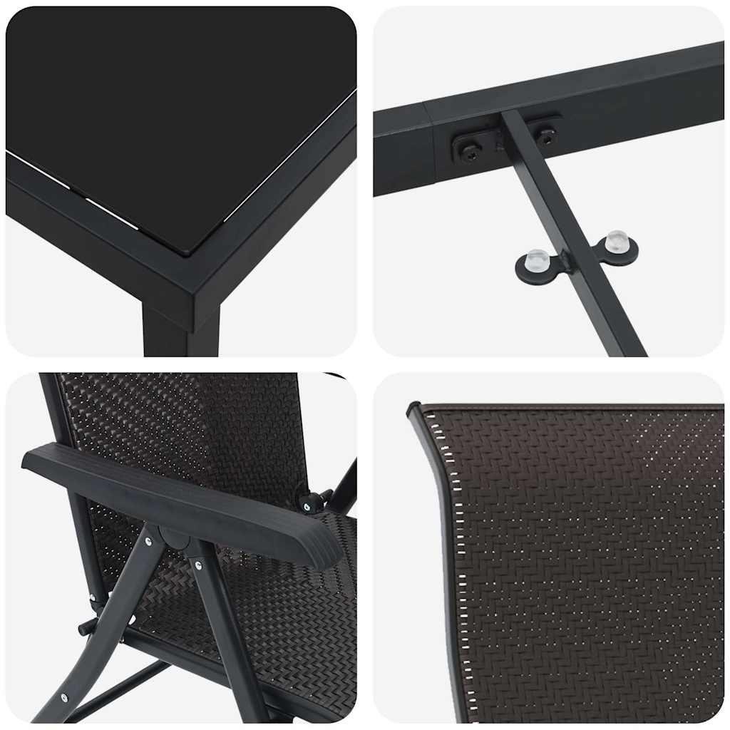 Tuin eettafelset 5 pcs Zwart Koffie Gepoedercoat staal