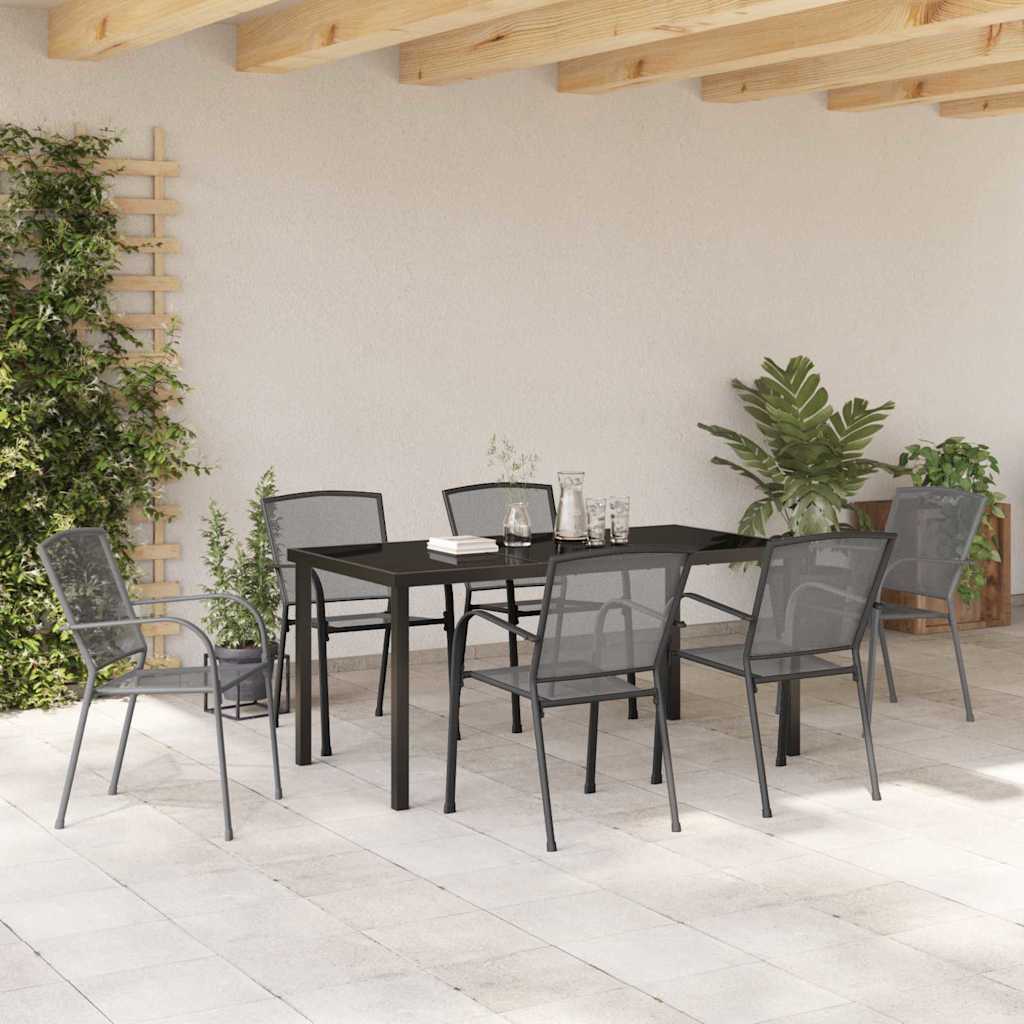 Tuin Eettafelset 7 Pcs Antraciet Gepoedercoat Staal 6-persoons 160 cm