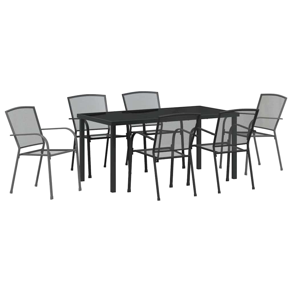 Tuin Eettafelset 7 Pcs Antraciet Gepoedercoat Staal 6-persoons 160 cm