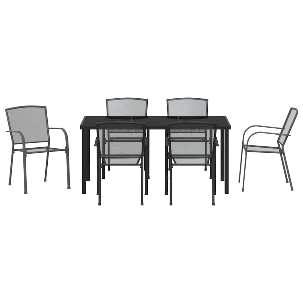 Tuin Eettafelset 7 Pcs Antraciet Gepoedercoat Staal 6-persoons 160 cm