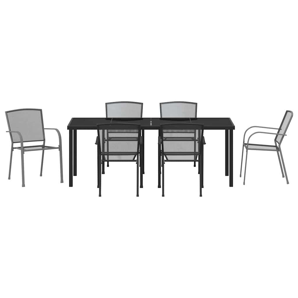 Tuin Eettafelset 7 Pcs Antraciet Gepoedercoat Staal 6-persoons