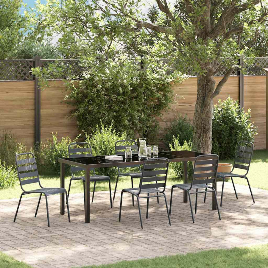 Tuin eettafelset 7 pcs Antraciet Gepoedercoat staal