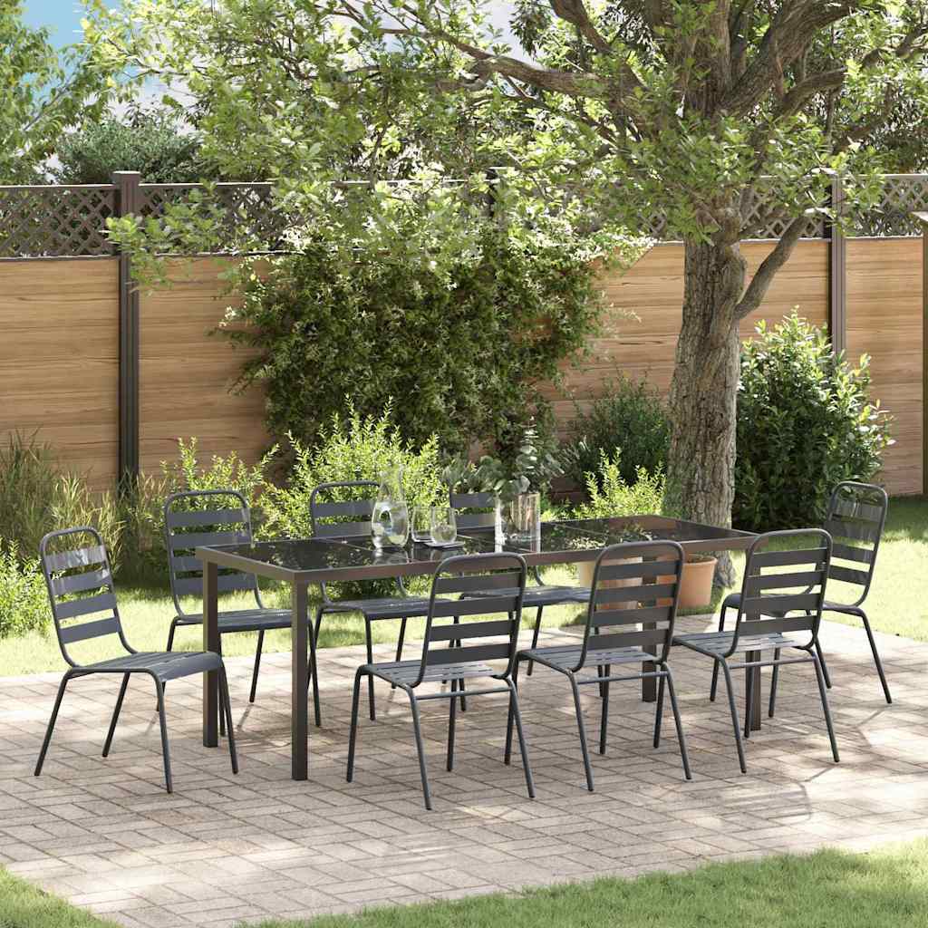 Tuin eettafelset 9 pcs Antraciet Gepoedercoat staal