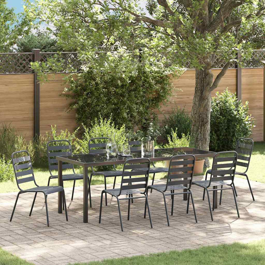 Tuin eettafelset 9 pcs Antraciet Gepoedercoat staal