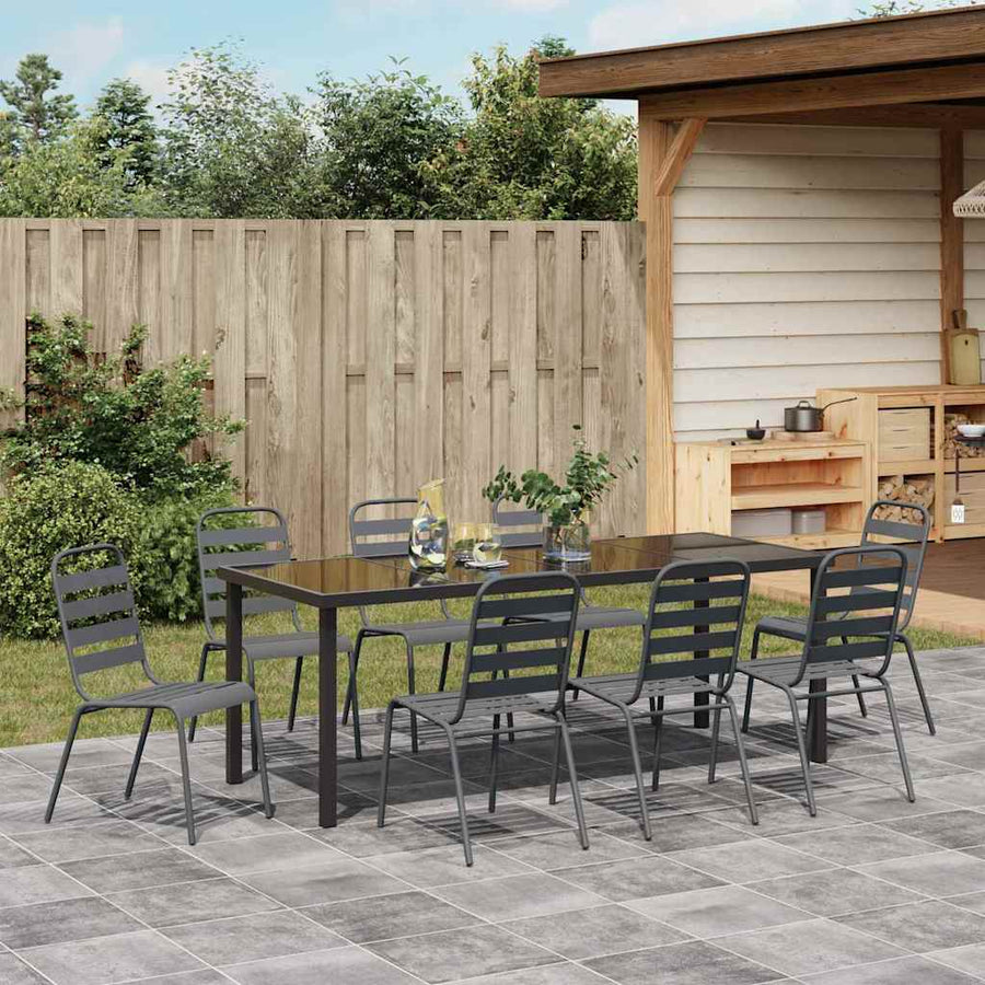 Tuin eettafelset 9 pcs Antraciet Gepoedercoat staal
