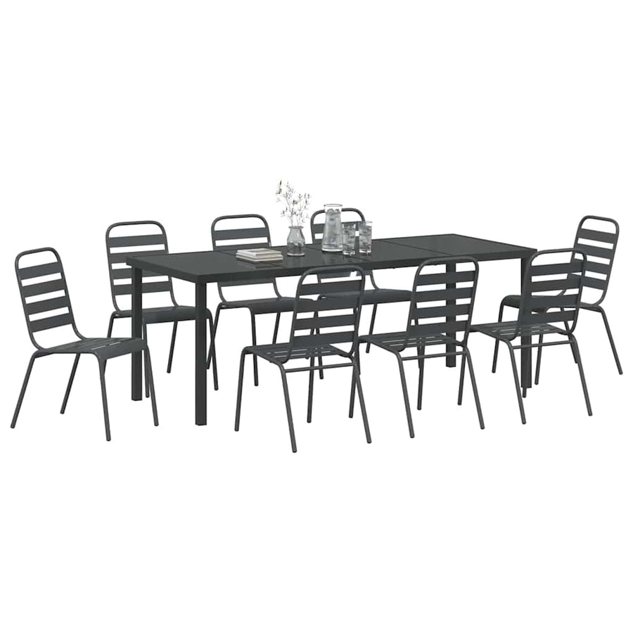 Tuin eettafelset 9 pcs Antraciet Gepoedercoat staal