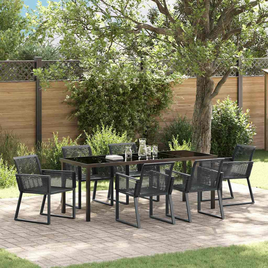 Tuin Eettafelset 7 Pcs Zwart Gepoedercoat Staal