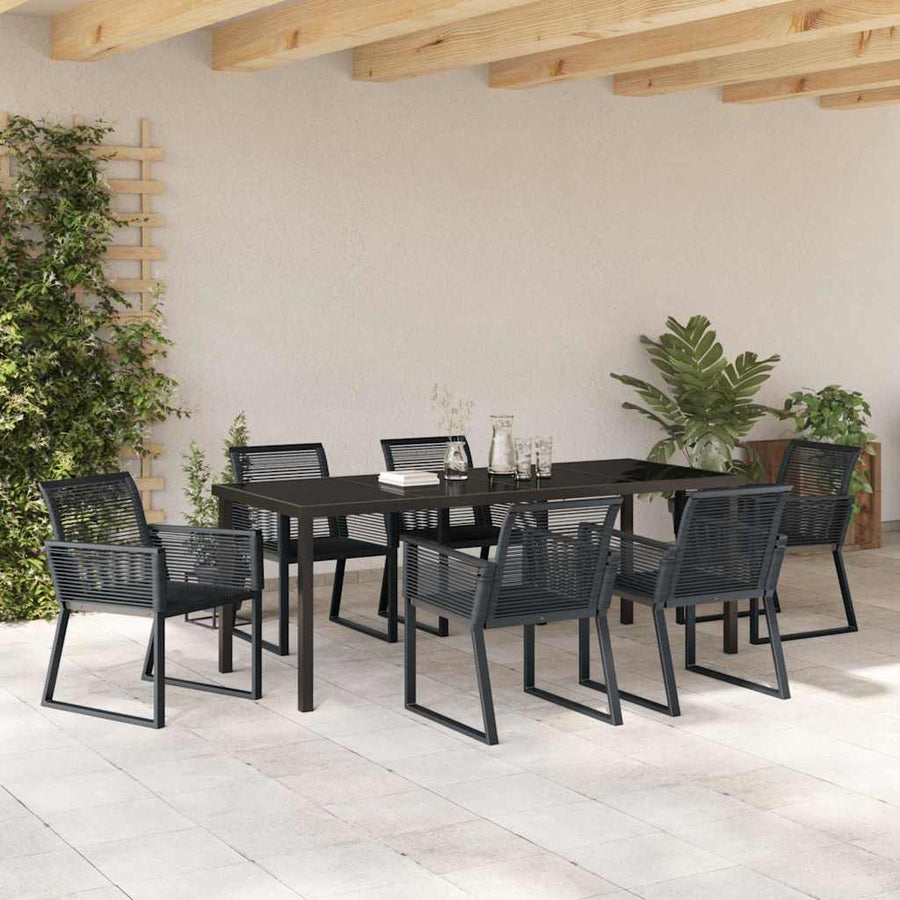 Tuin Eettafelset 7 Pcs Zwart Gepoedercoat Staal