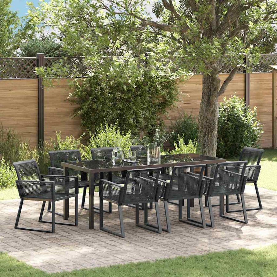 Tuin Eettafelset 9 Pcs Zwart Gepoedercoat Staal